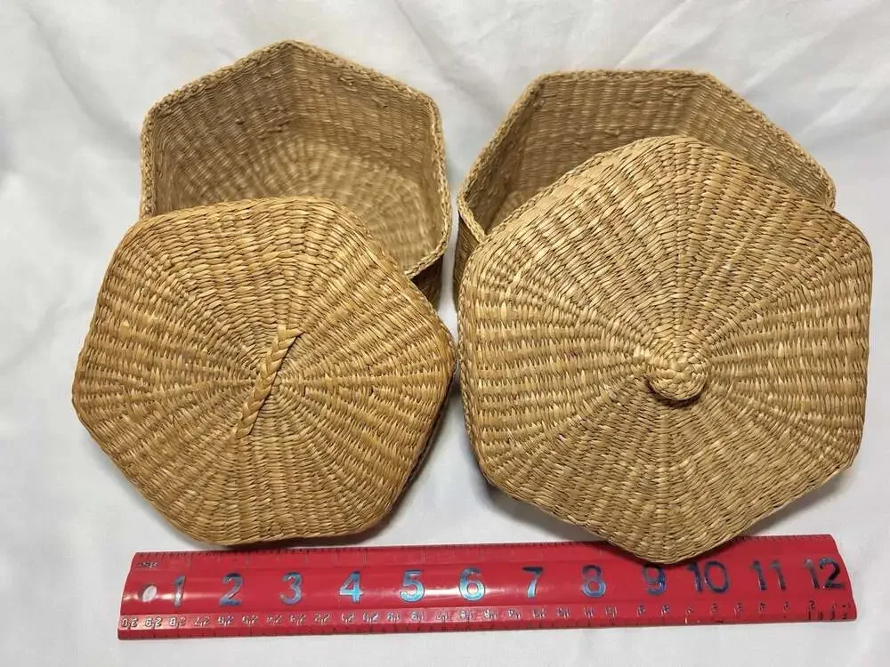 Handmade octagonal sweet grass nesting baskets tightly woven vintage beautiful